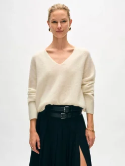 brushed cashmere easy v neck