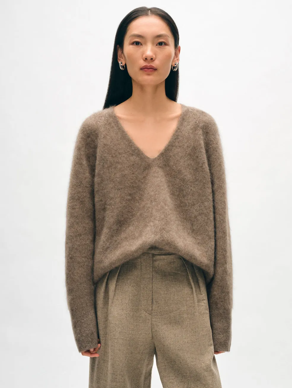 brushed cashmere easy v neck