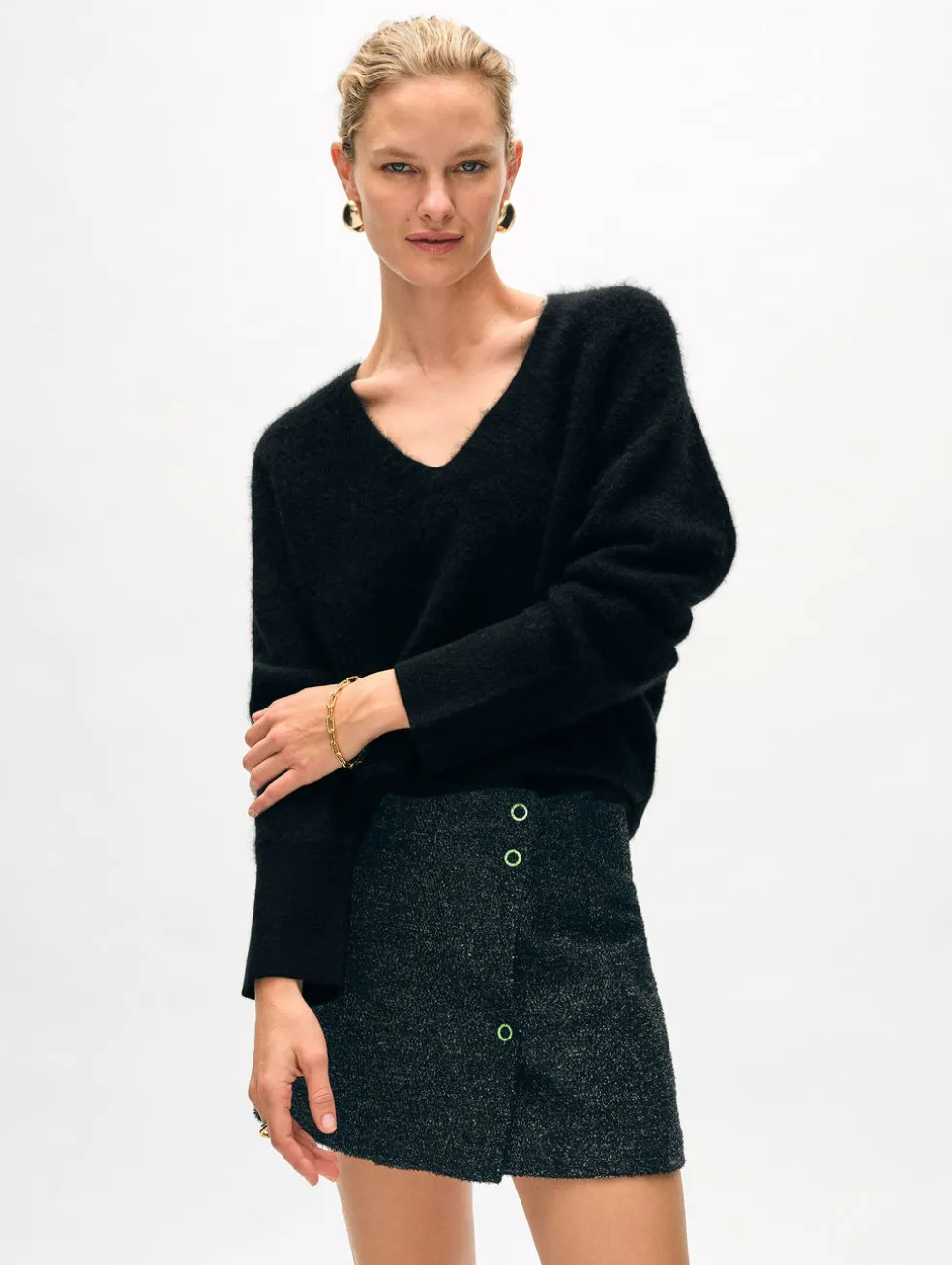 brushed cashmere easy v neck