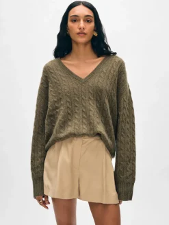 cashmere cable knit v neck