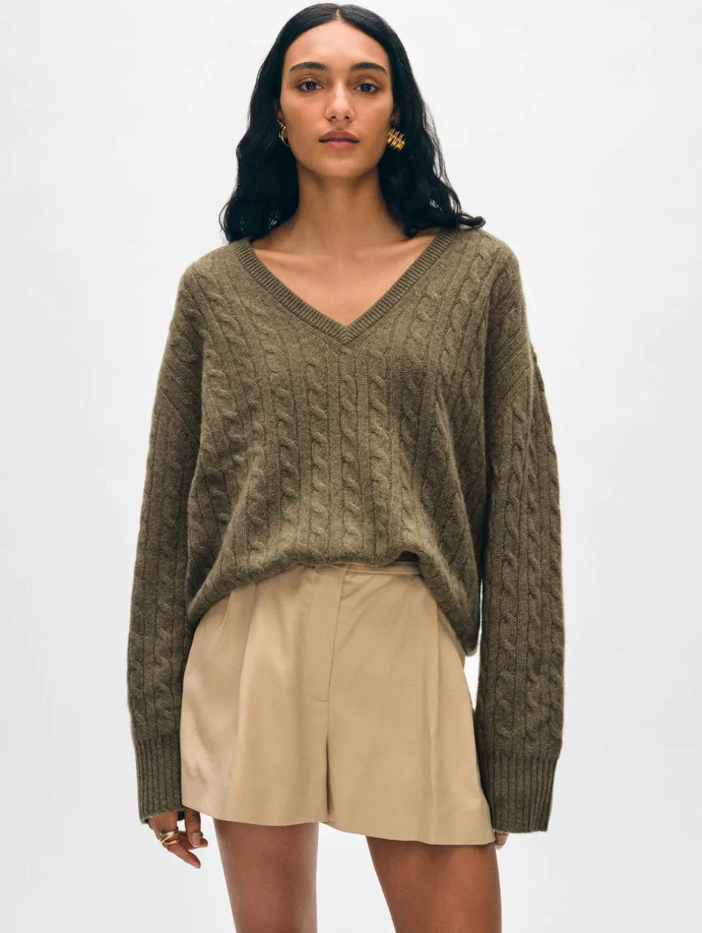 cashmere cable knit v neck