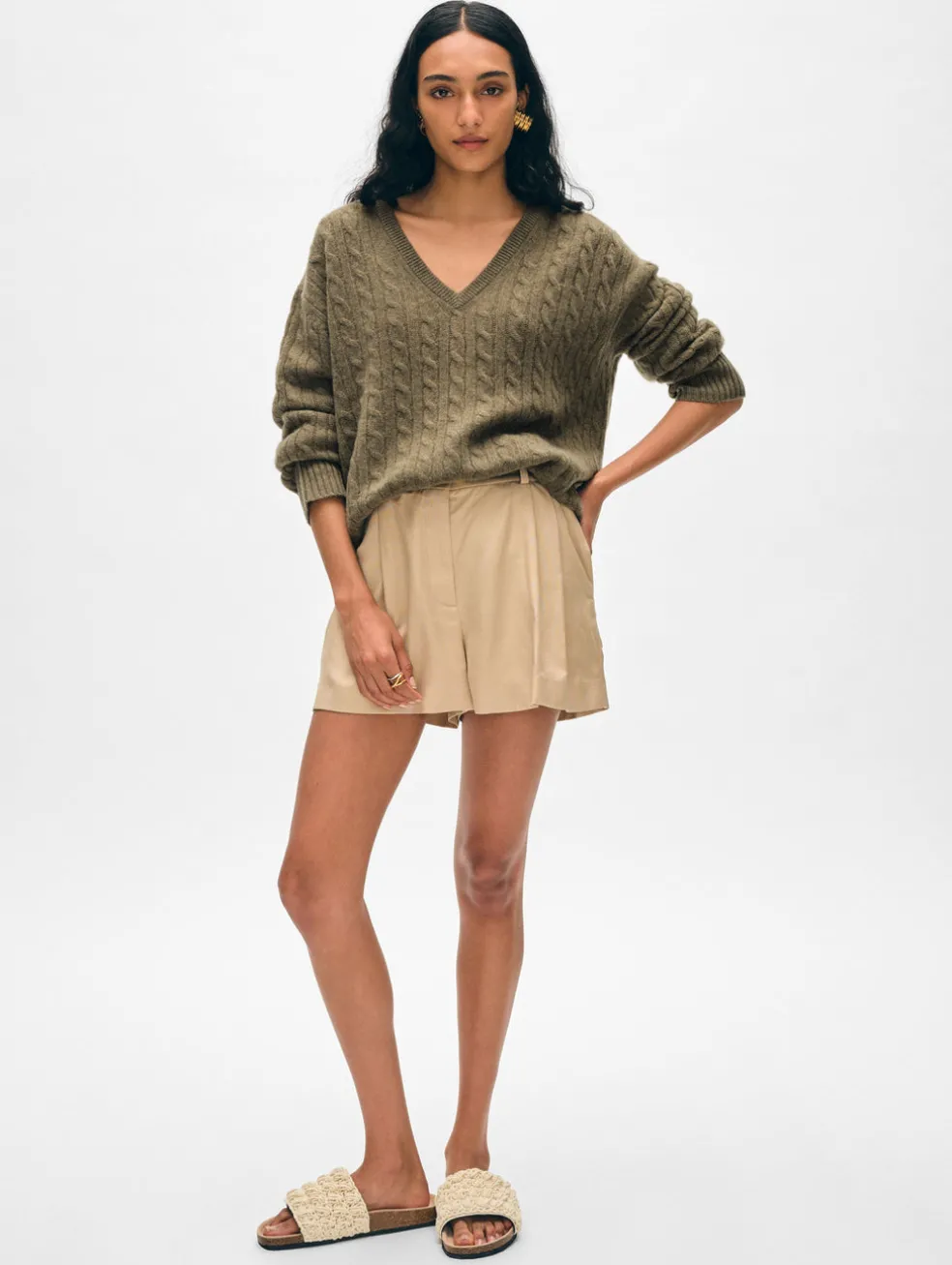 cashmere cable knit v neck