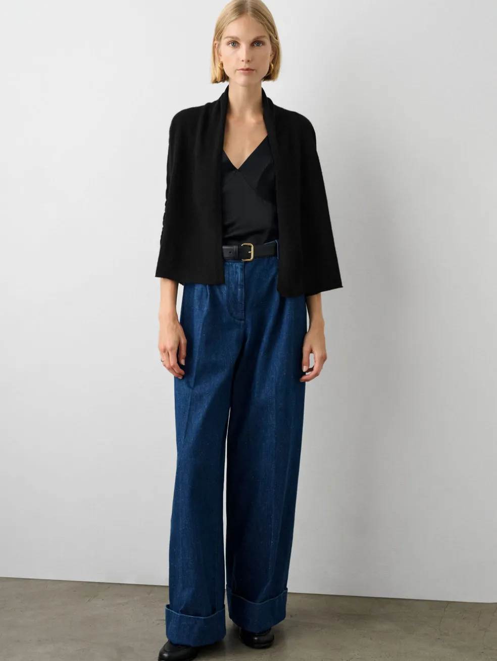 cashmere cropped trapeze cardigan