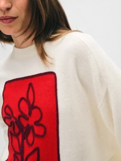 cashmere floral appliqué crewneck