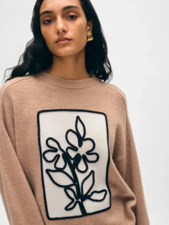 cashmere floral appliqué crewneck
