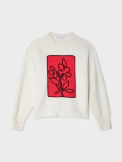 cashmere floral appliqué crewneck