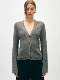 cashmere fluted sleeve cardigan