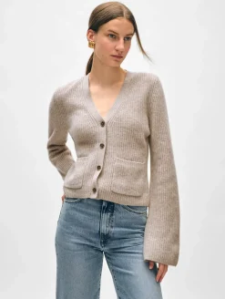 cashmere fluted sleeve cardigan