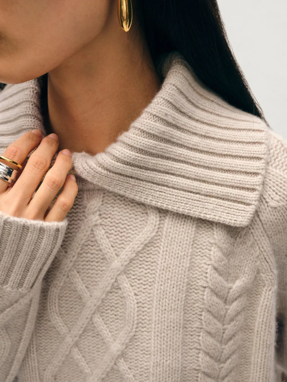 cashmere luxe cable collar crewneck