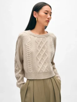 cashmere luxe cable collar crewneck