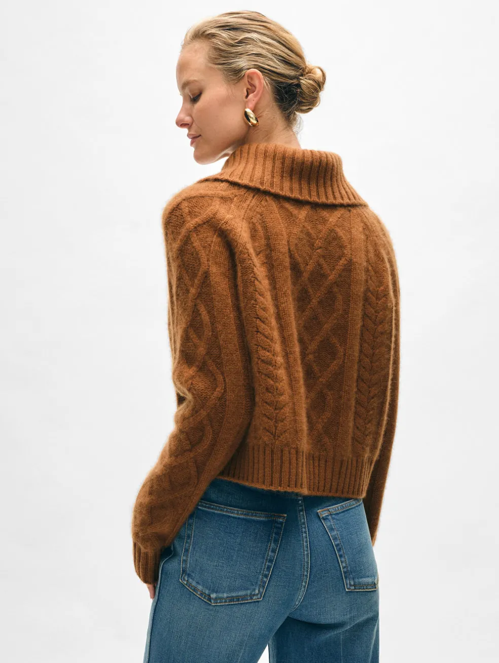 cashmere luxe cable collar crewneck