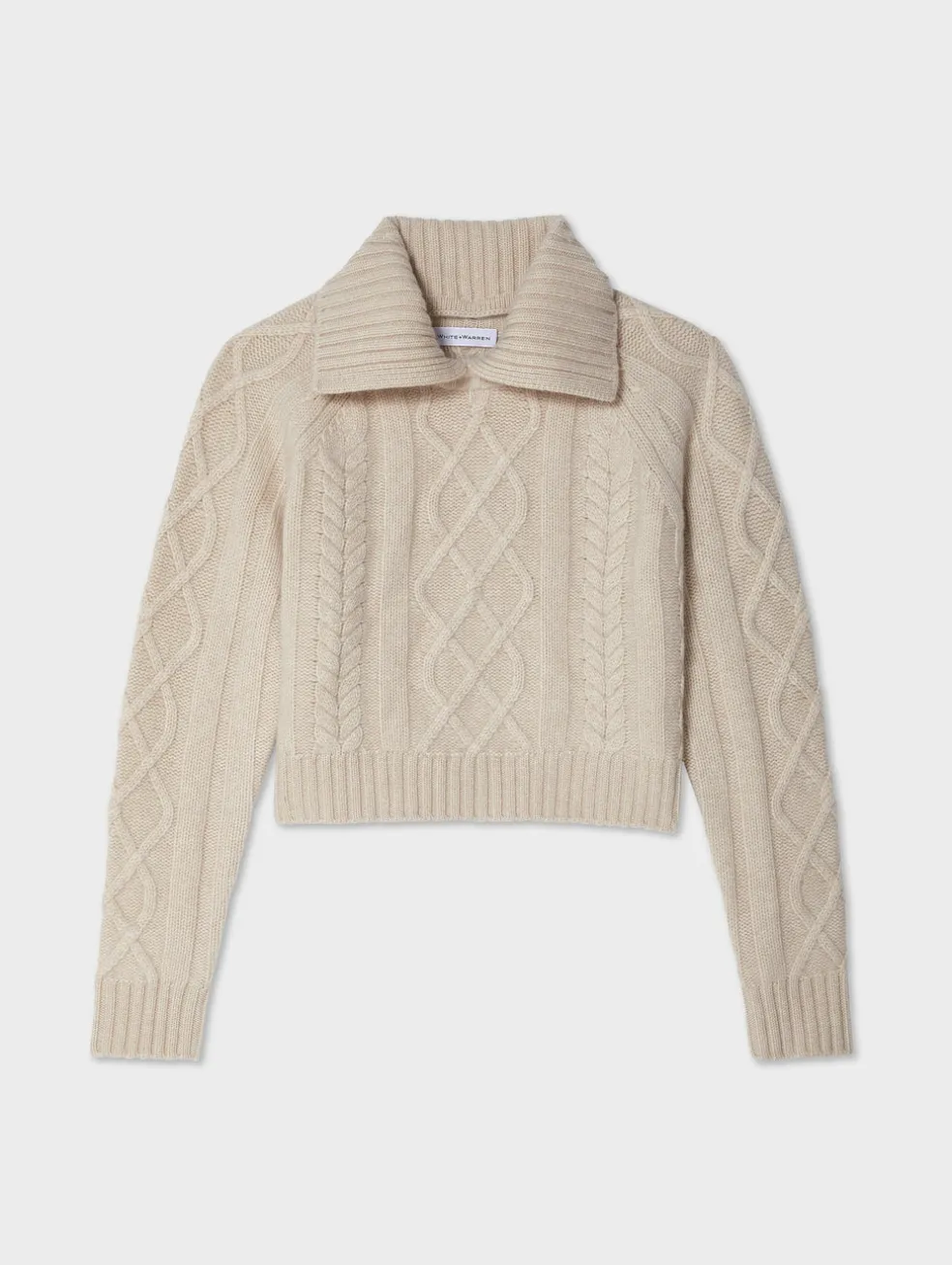 cashmere luxe cable collar crewneck