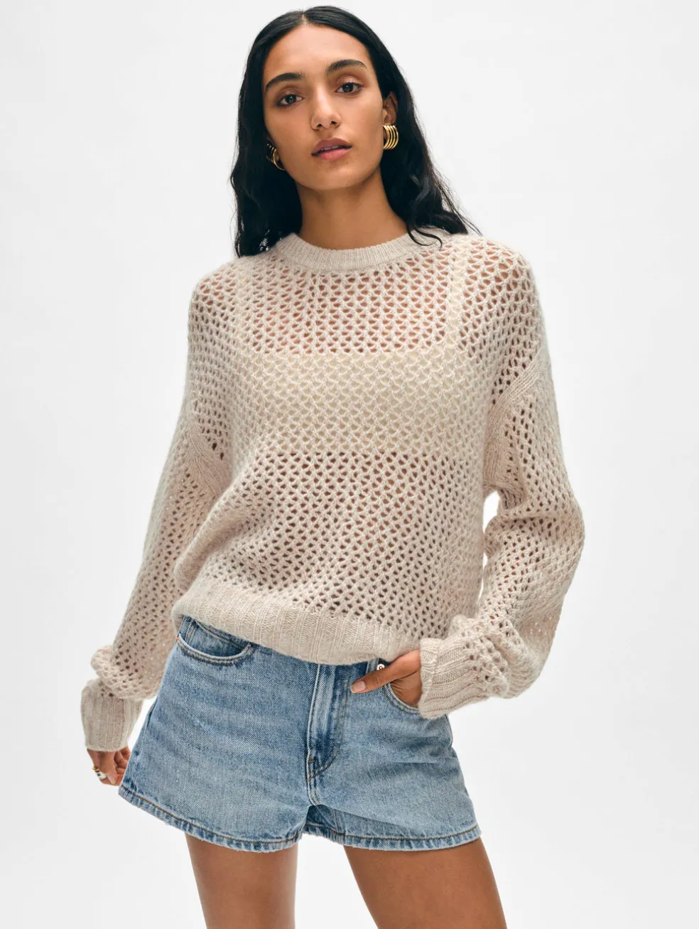 cashmere marled mesh crewneck