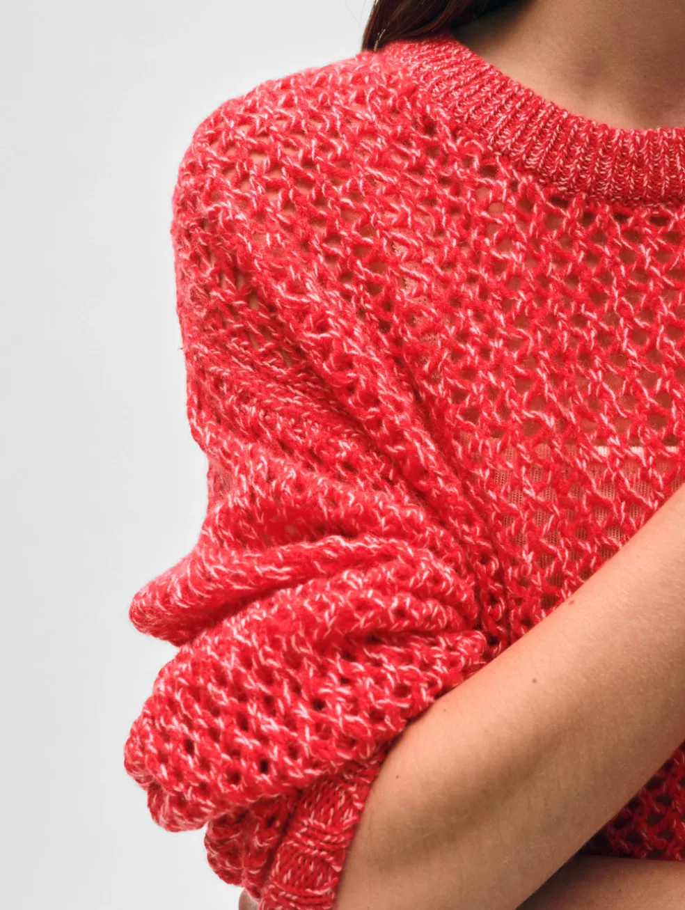 cashmere marled mesh crewneck