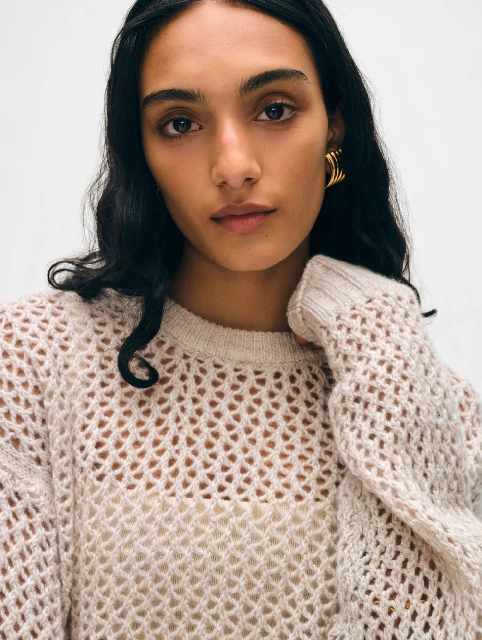 cashmere marled mesh crewneck