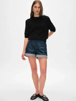 cashmere puff sleeve crewneck