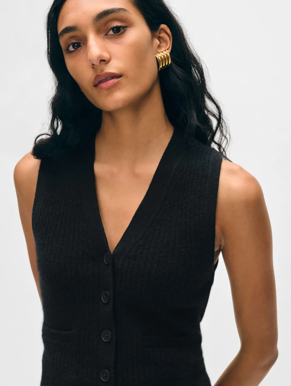 cashmere ribbed button vest