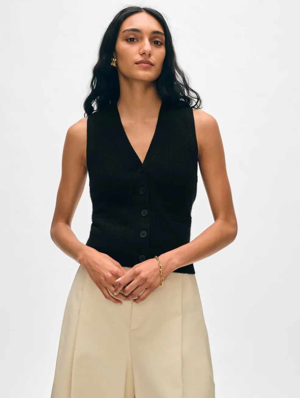 cashmere ribbed button vest