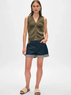 cashmere ribbed button vest