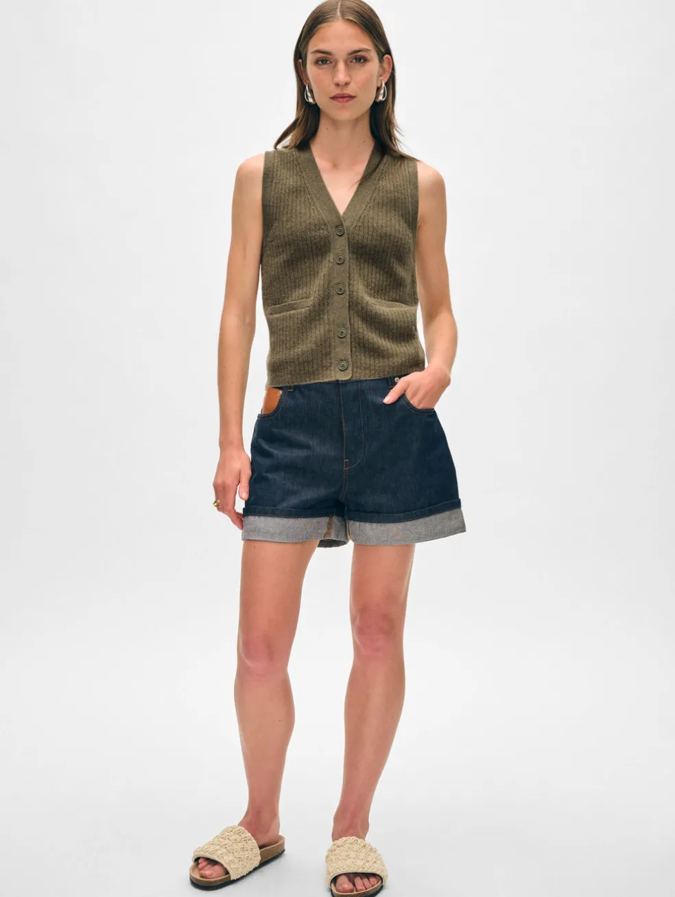 cashmere ribbed button vest