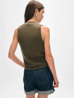 cashmere ribbed button vest