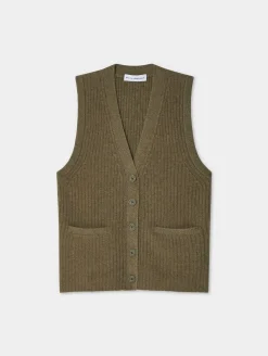 cashmere ribbed button vest