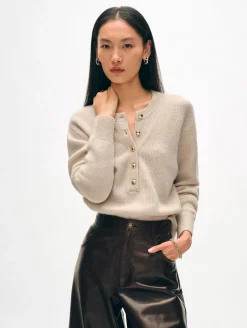 cashmere ribbed gold button henley