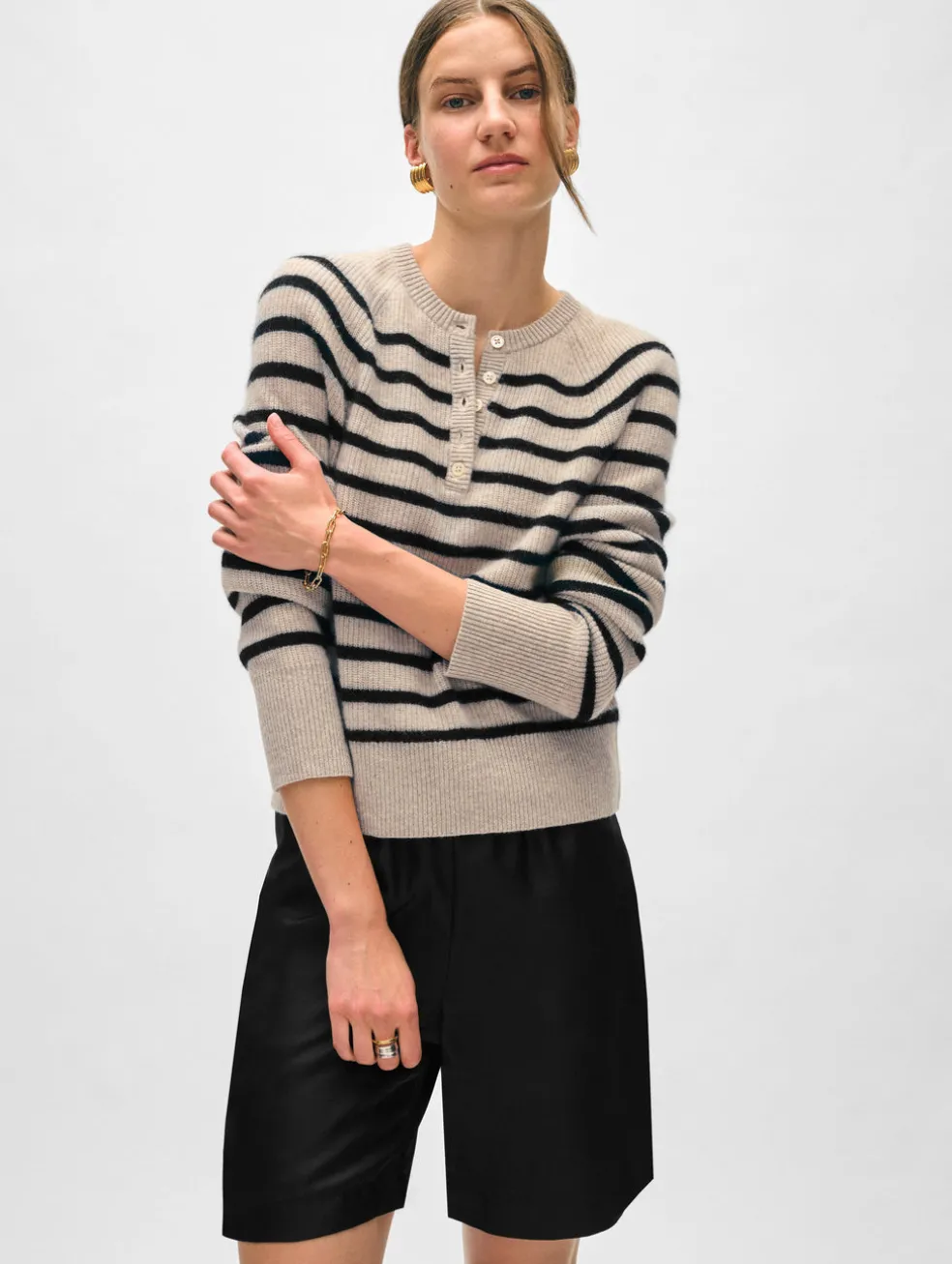 cashmere ribbed striped henley