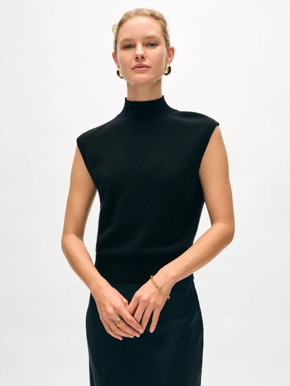 cashmere sleeveless mockneck