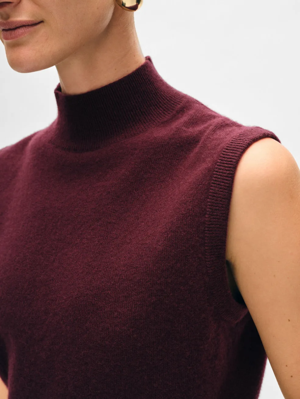 cashmere sleeveless mockneck