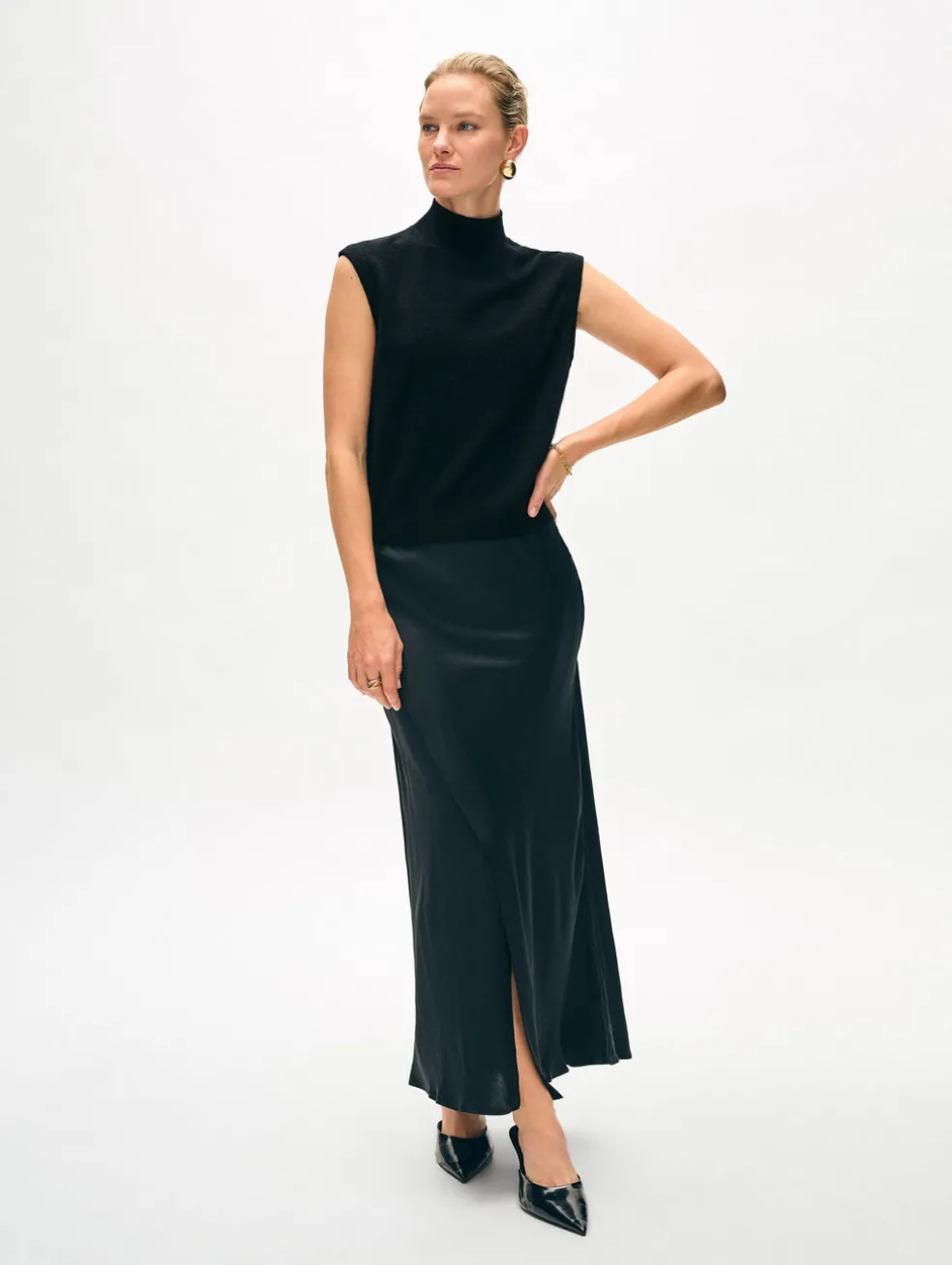 cashmere sleeveless mockneck