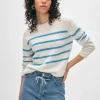 cashmere striped roll trim crewneck