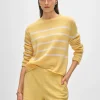 cashmere striped roll trim crewneck