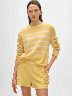 cashmere striped roll trim crewneck
