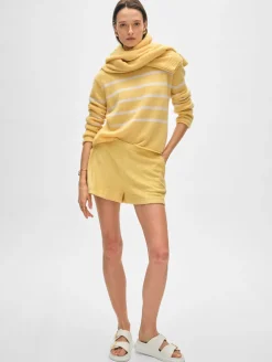 cashmere striped roll trim crewneck
