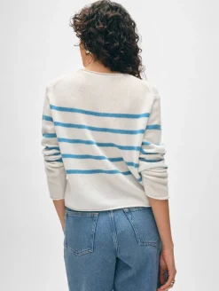 cashmere striped roll trim crewneck