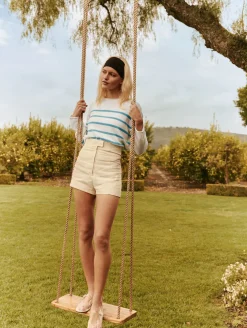 cashmere striped roll trim crewneck