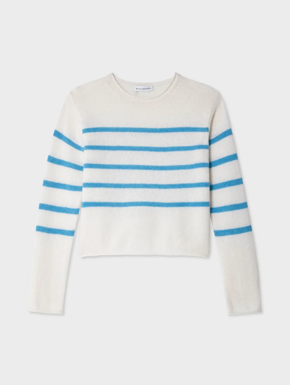 cashmere striped roll trim crewneck
