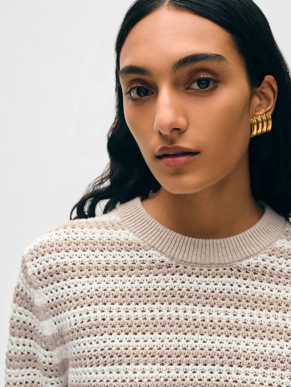 cotton blend mesh crewneck