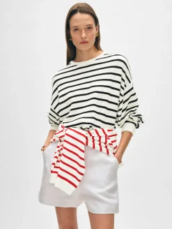 cotton linen drop shoulder sweater
