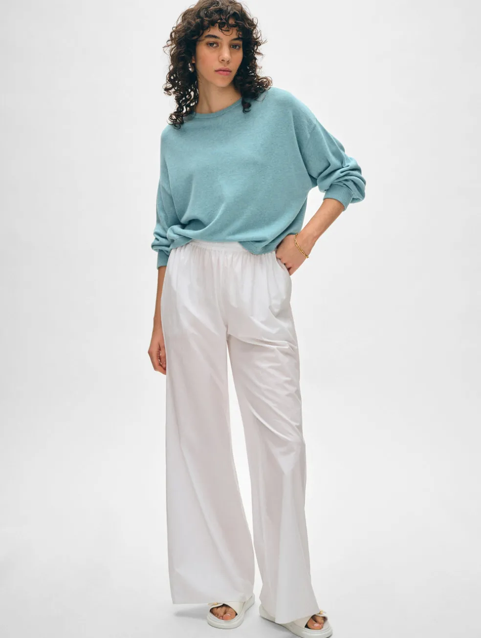 cotton linen drop shoulder sweater