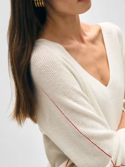 cotton linen tipped v neck