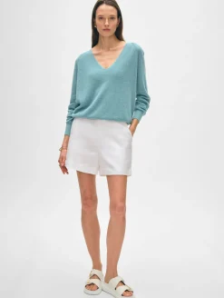 cotton linen tipped v neck