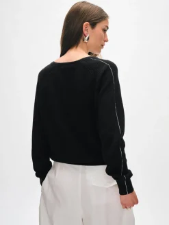 cotton linen tipped v neck