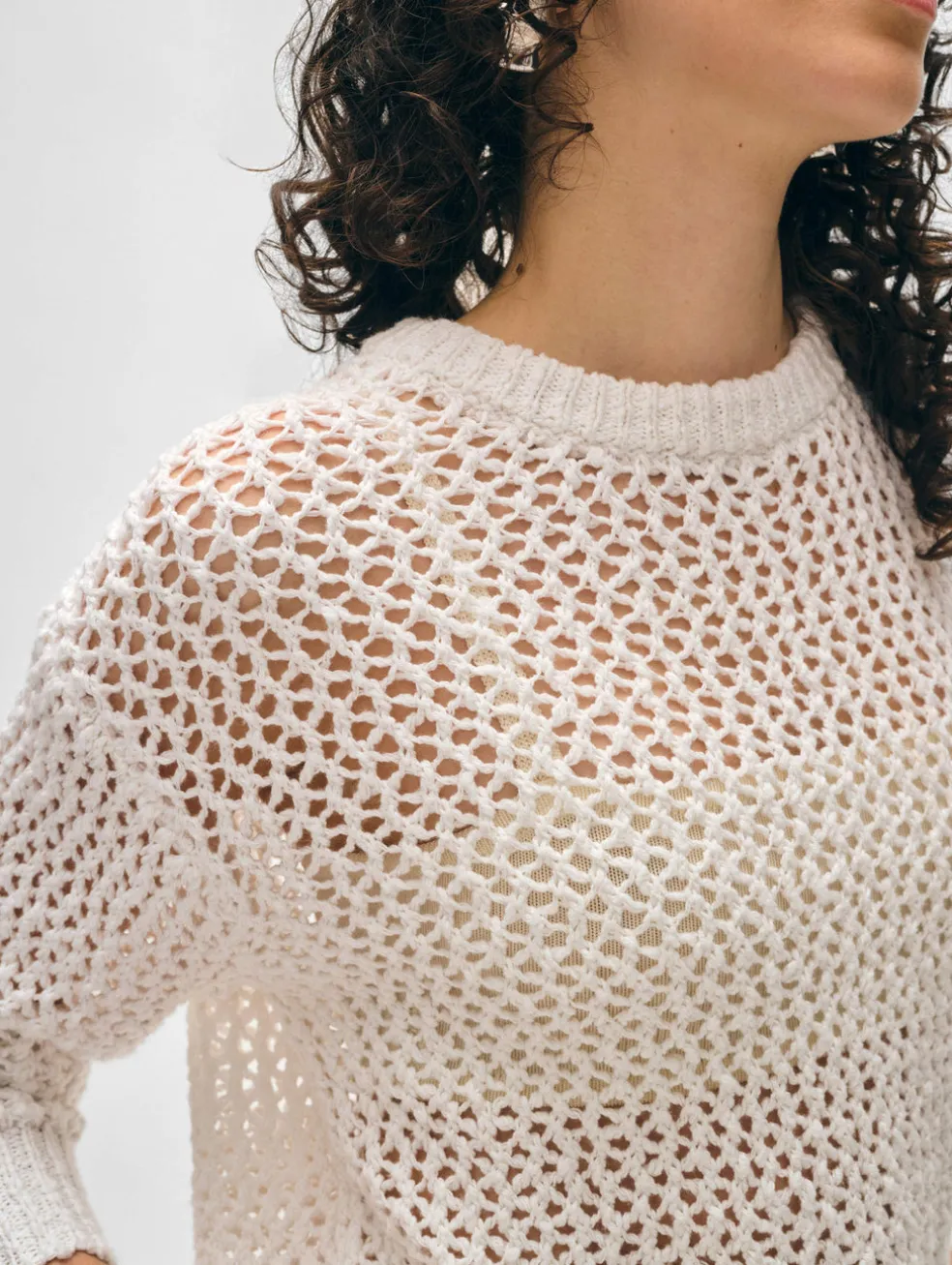 cotton slub mesh crewneck