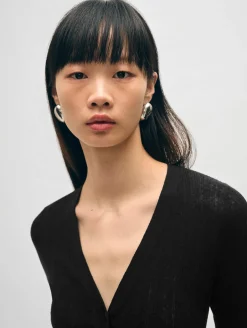 linen gauze ribbed v neck cardigan