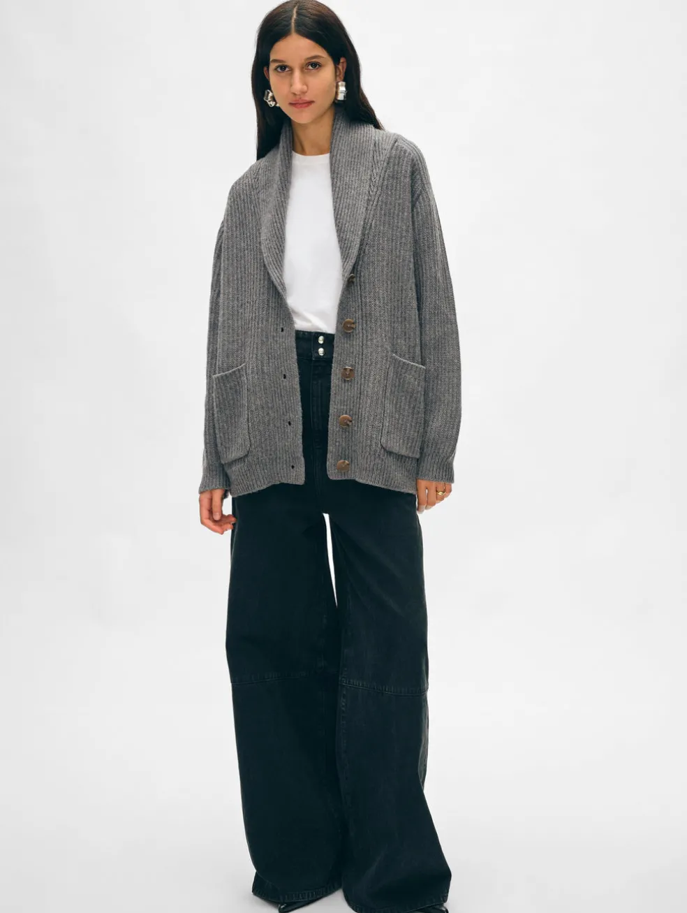 merino blend marled shawl collar coatigan