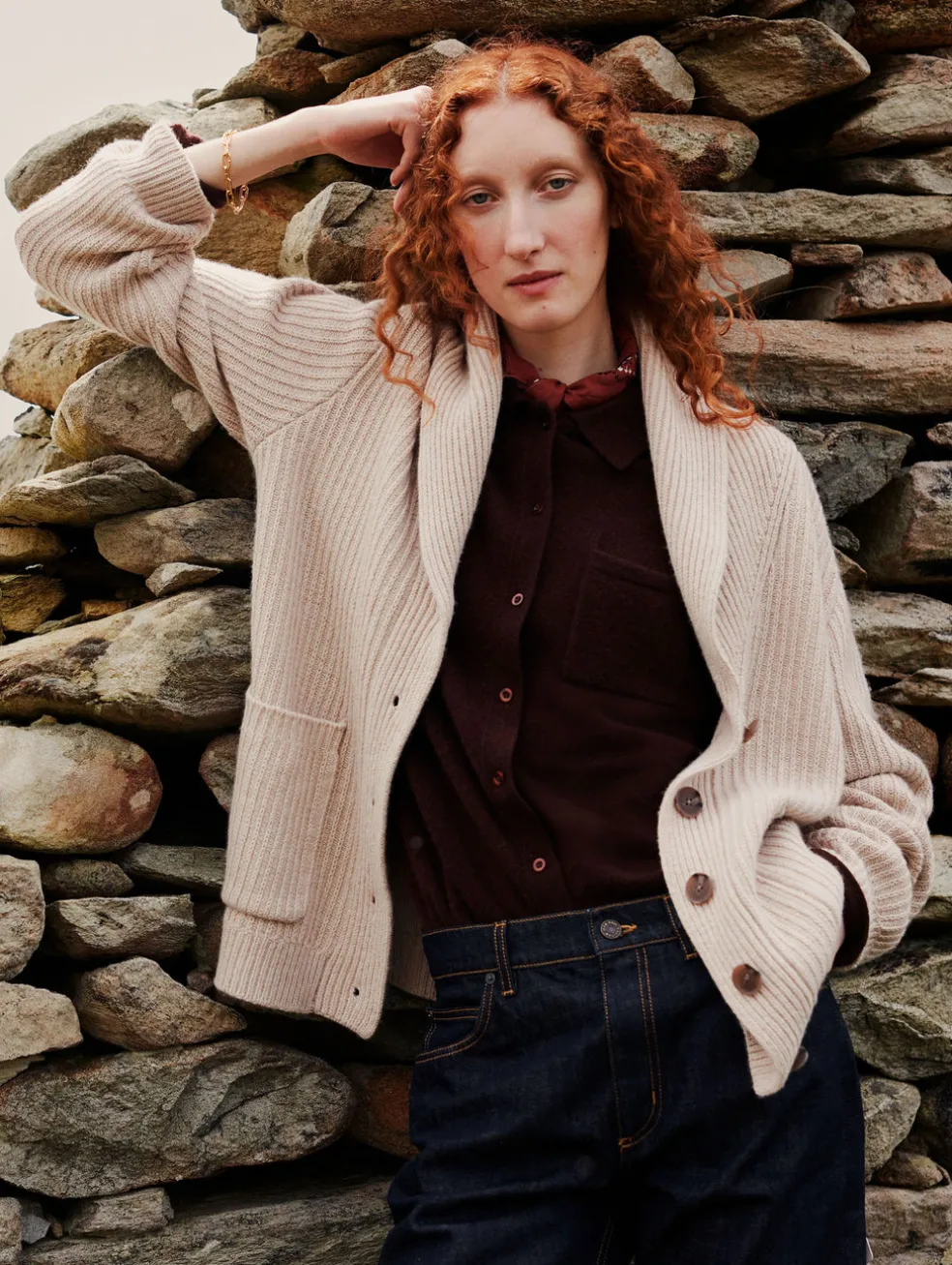 merino blend marled shawl collar coatigan