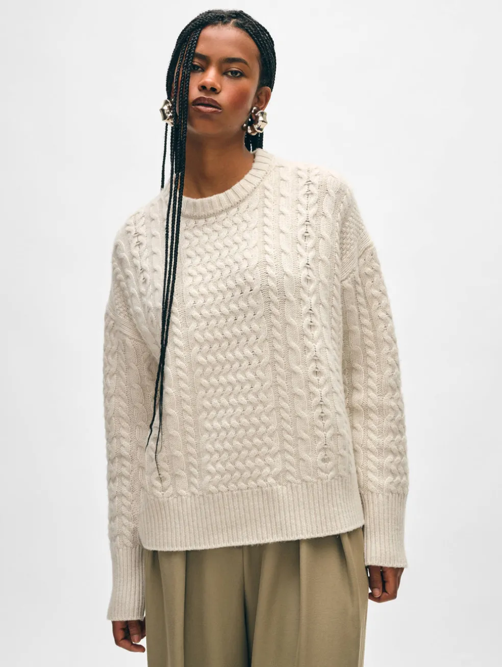 merino cashmere cable crewneck