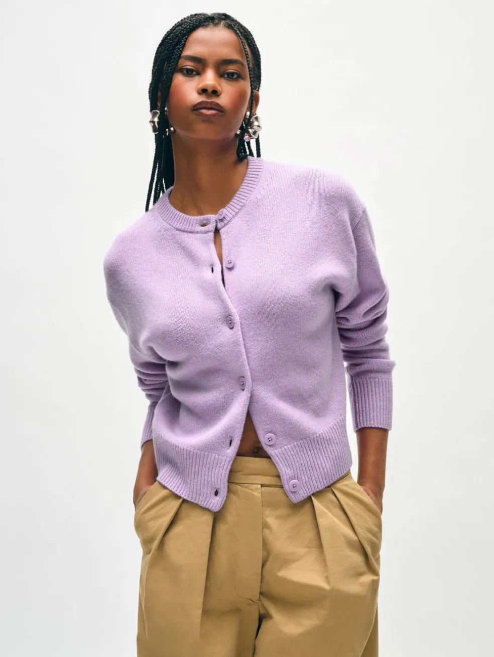 merino cashmere crewneck cardigan
